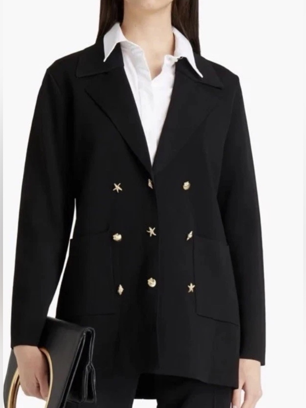 New Sandro Wool Knit Blazer with Gold Embellishments • SM